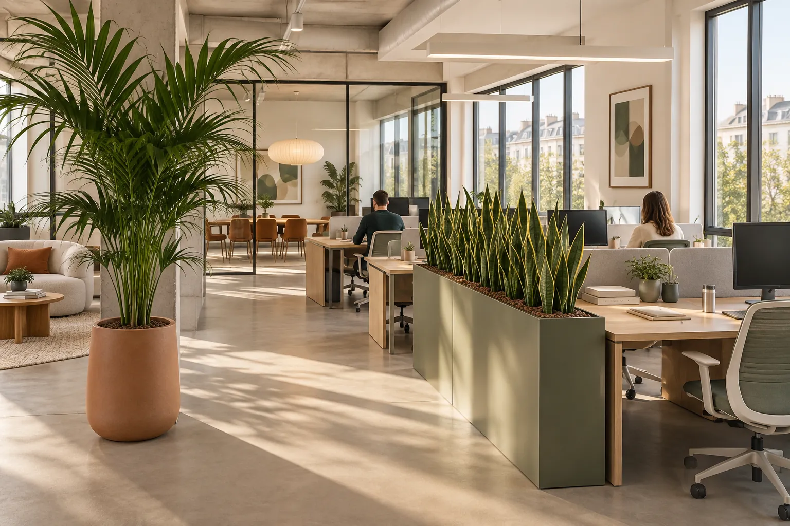 Bureaux végétalisés avec des plantes en location dans un open space
